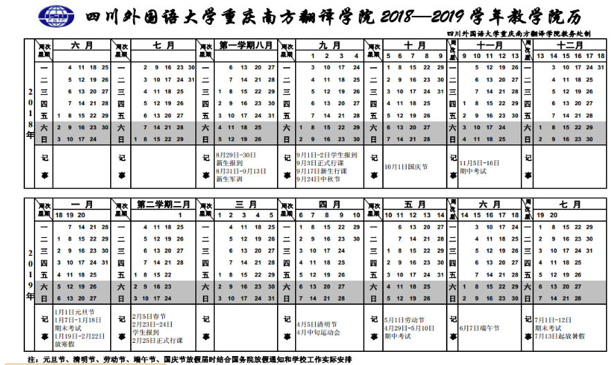 四川外國語大學(xué)重慶南方翻譯學(xué)院2020年校歷及寒假放假時間安排 什么時候放寒假  