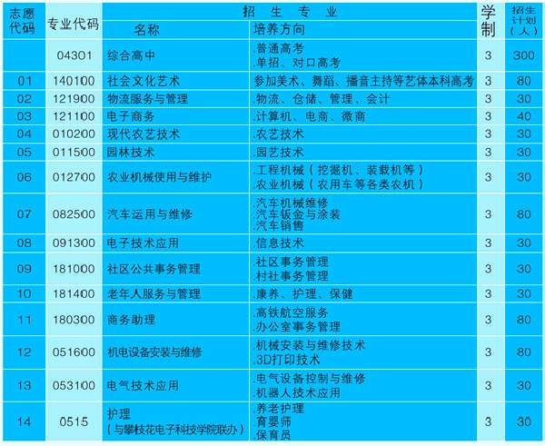 攀枝花市華森職業(yè)學(xué)校招生計(jì)劃