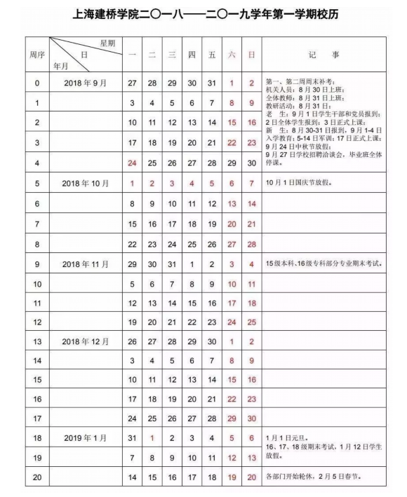 上海建橋?qū)W院2020年校歷及寒假放假時間安排 什么時候放寒假  