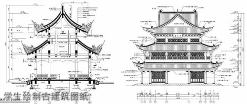 重慶建工學(xué)院學(xué)生繪制古建筑圖紙