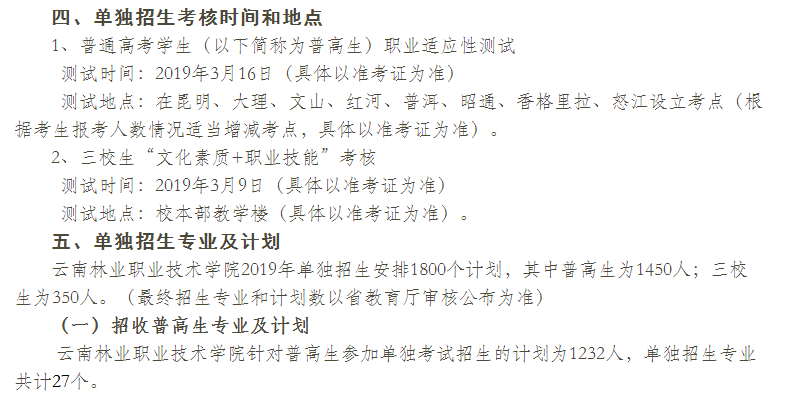  云南林業(yè)職業(yè)技術學院2021年單獨考試招生章程